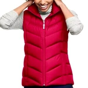 Lands End Womens Hyper Dry 600 fill Down Puffer Vest RED Med